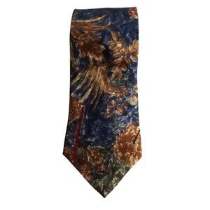 Vintage Mark Alexander Blue Tan Print 100% Silk Neck Tie Made in USA